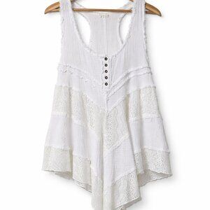 POL Lace Boho Tank Top Ivory Racerback Layered Tunic Bohemian Women